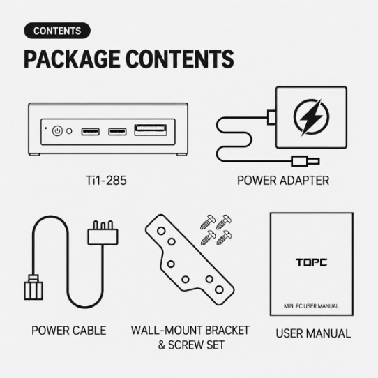 TOPC TI1 迷你電腦|Ultra 9 285H/32GB/1TB/Windows 11 Pro/MCIO|(CS-TI1U9 + LB-PCNB) [2年保養]