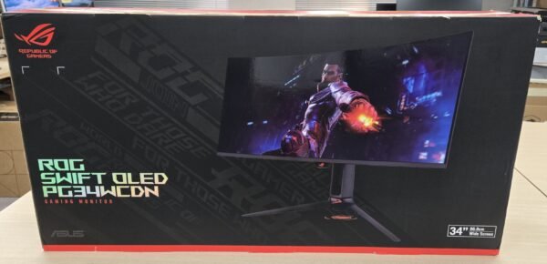 [開箱品] ROG Swift OLED PG34WCDN 電競螢幕  34”丨WQHD 3440x1440丨QD-OLED 面板丨 1800R 曲率丨360Hz丨0.03ns丨搭載 BlackShield™ 薄膜丨VESA DisplayHDR™ 500 True Black 規範丨ASUS OLED Care Pro 丨Neo 近接感測器 (MO-AG34WCE/LB-MON) SN:W1LMAS018397 #3年保養  #開箱品請保留單據及購買電郵